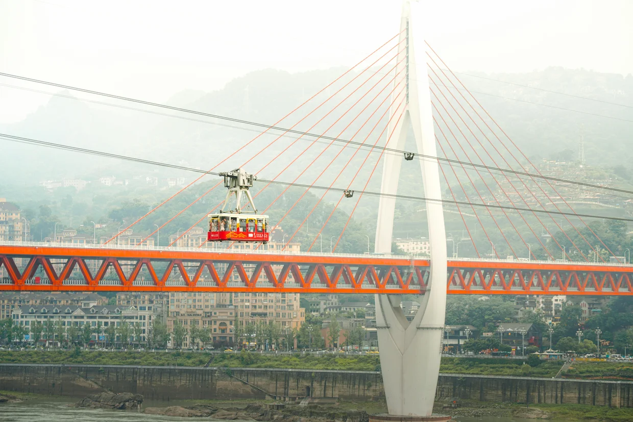 Chongqing Cable Car Over Yangtze River Bridge