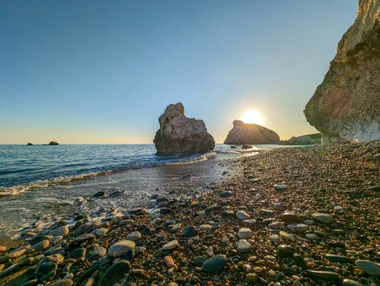 Close to the rock stacks on the pebble beach