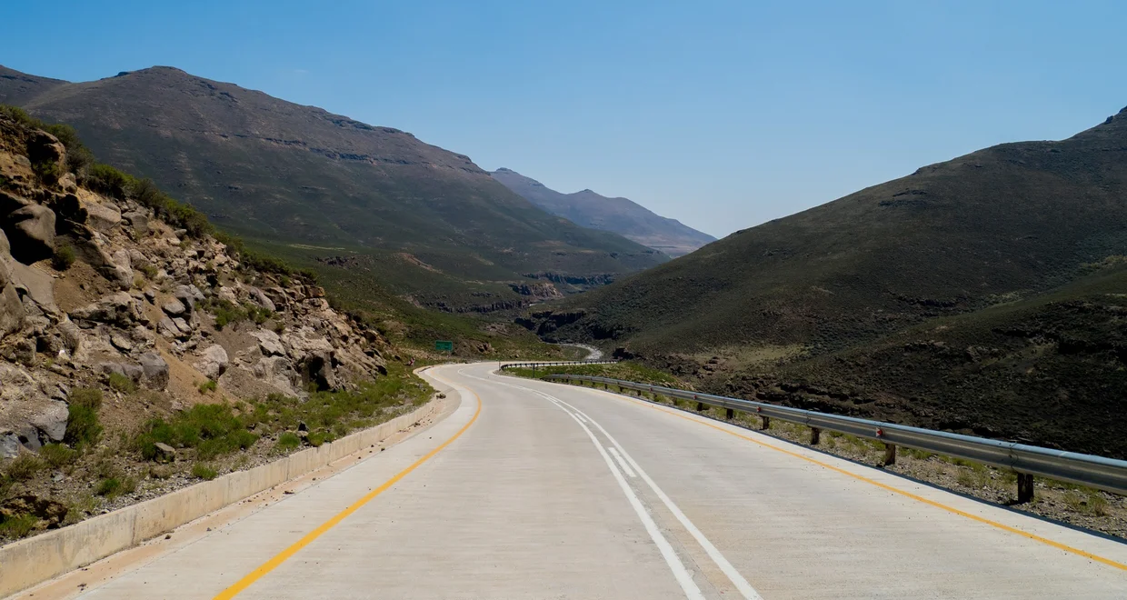 Smooth tarmac winding through Lesotho's mountains