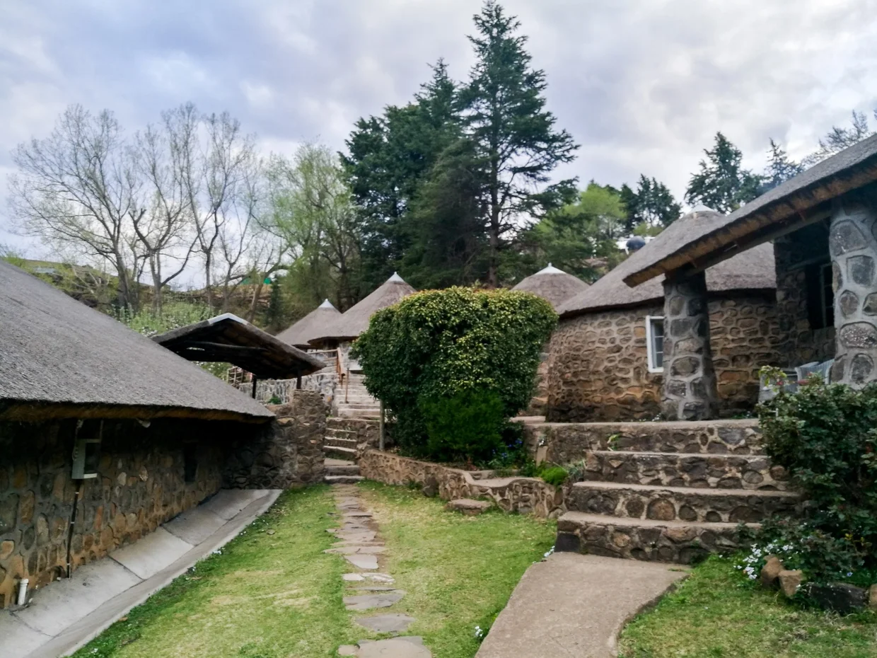 Semonkong Lodge with its stone buildings and thatched roofs