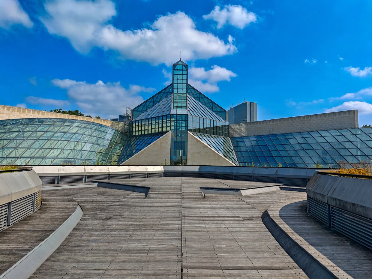 The MUDAM museum of modern art, a glass and stone building designed by I.M. Pei
