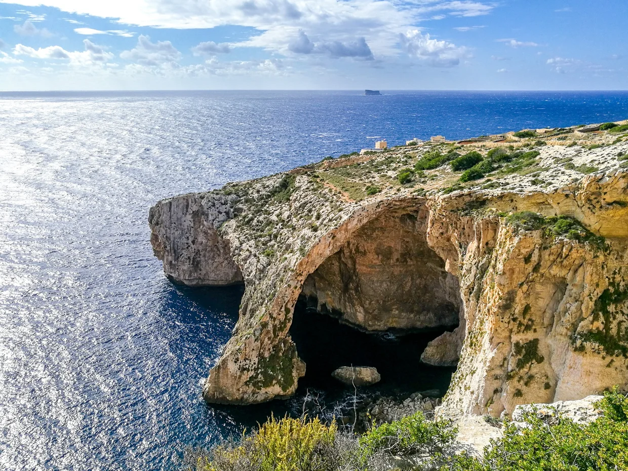 Blue Grotto rock arch and sea caves on Malta's southern coast