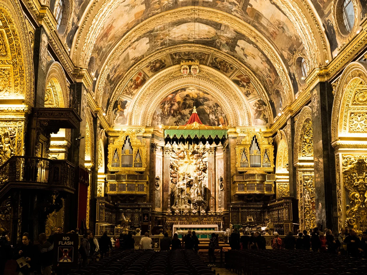 The lavishly decorated Baroque nave of St John's Co-Cathedral