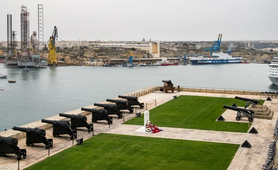 Saluting Battery cannons overlooking Grand Harbour
