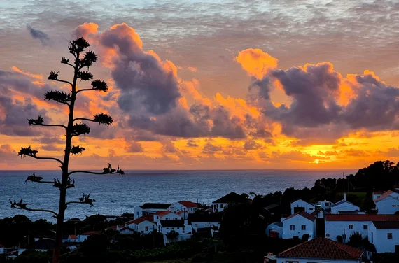 Sunset over a coastal village