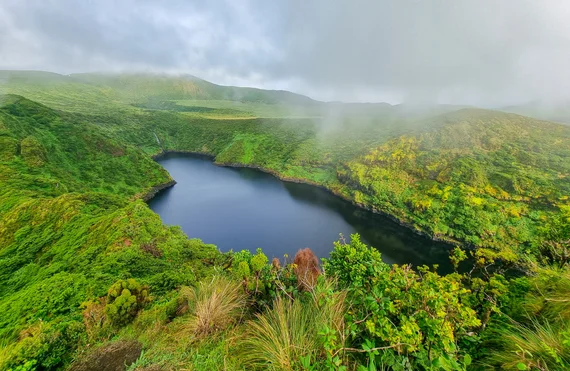 Crater lake in the mist