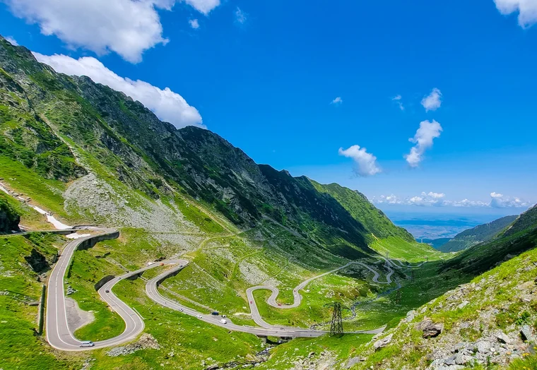 Hairpin bends on the Transfăgărășan road in the Făgăraș Mountains