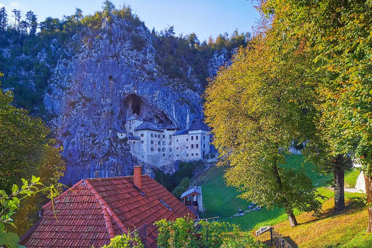 Predjama Castle built into a cliff face