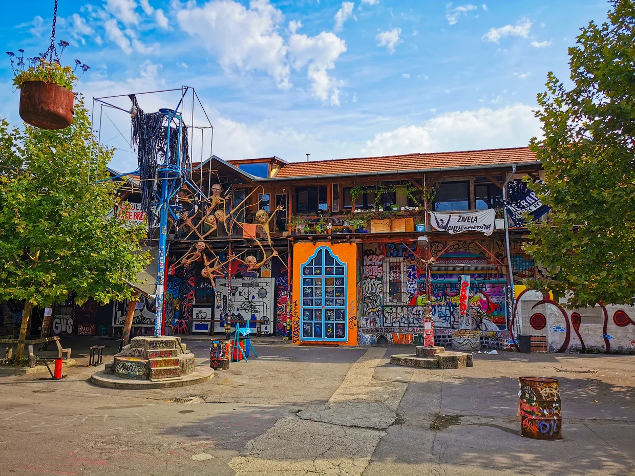Graffiti-covered courtyard in the Metelkova autonomous cultural centre