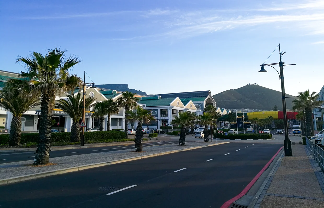 The V&A Waterfront area with Table Mountain and Signal Hill behind