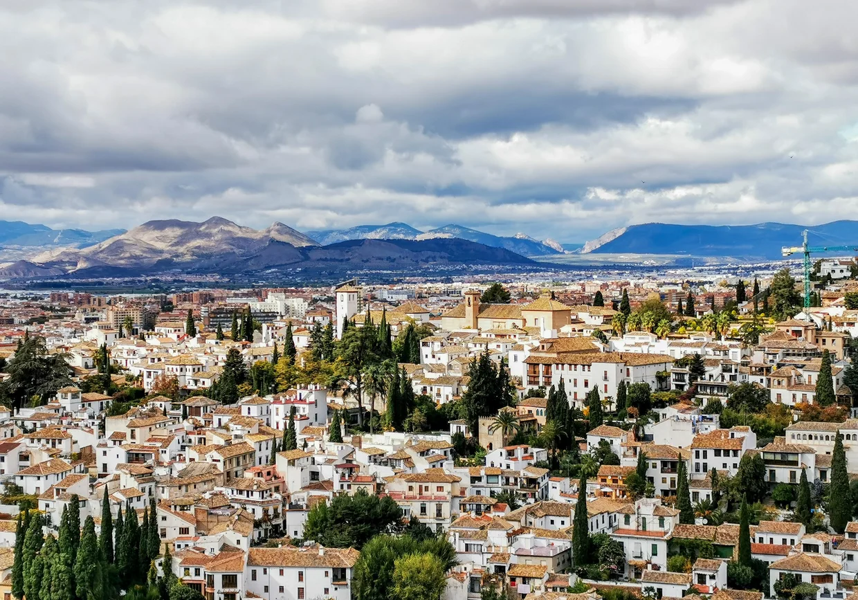 The Albaicin seen from the Alhambra, white houses climbing the hillside