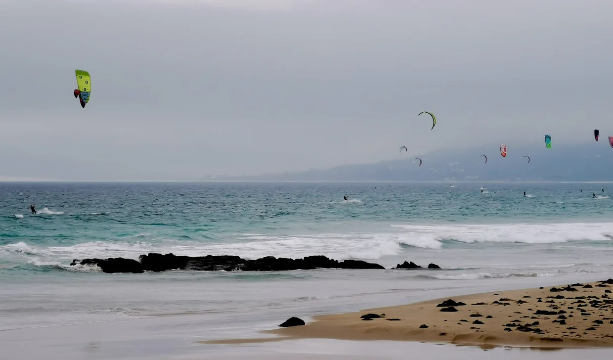 Kitesurfers off the coast near Tarifa