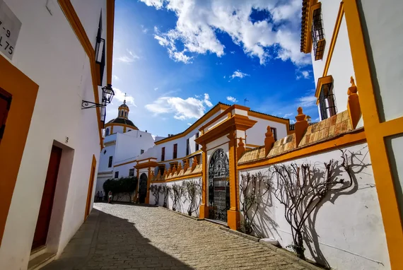 White and orange pueblo-style architecture