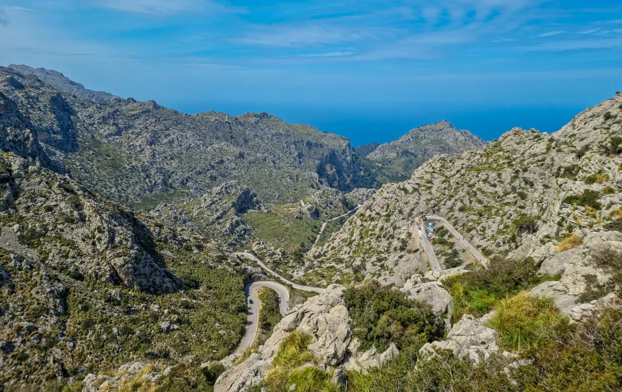 The winding Sa Calobra road snaking through dramatic limestone gorge
