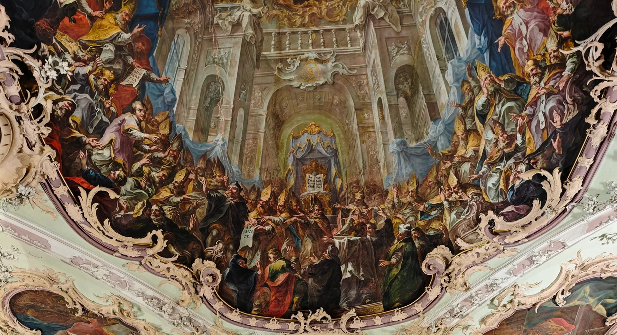 Detail of the painted ceiling: a fresco scene