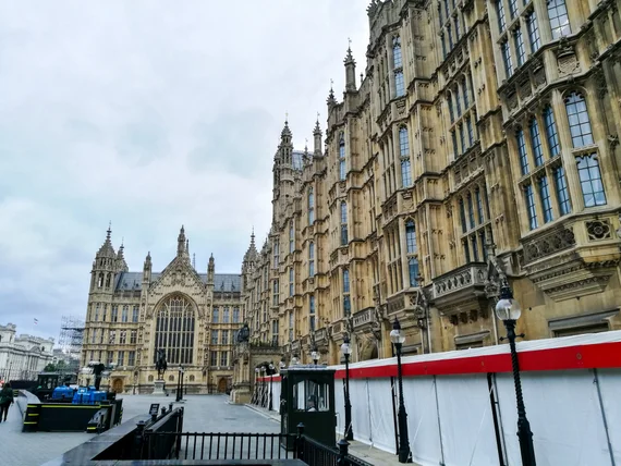 Palace of Westminster facade on an overcast morning